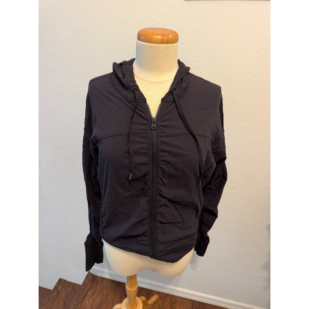 Lucy Activewear Black Full-Zip Ruched Hoodie Jacket - Size M